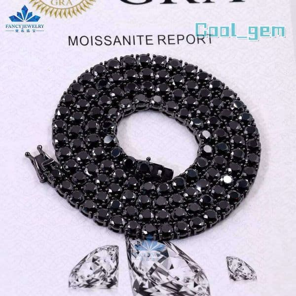 3Mm 4Mm 5Mm 6Mm High Quality Necklace 925 Sterling Silver Diamond Black Moissanite Tennis Chain