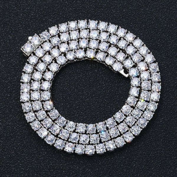 Hip Hop Jewelry Inlaid with Diamonds Spring Buckle Tennis Chain Moissanite Trendy Brand Personality Men's Necklace Wholesale
