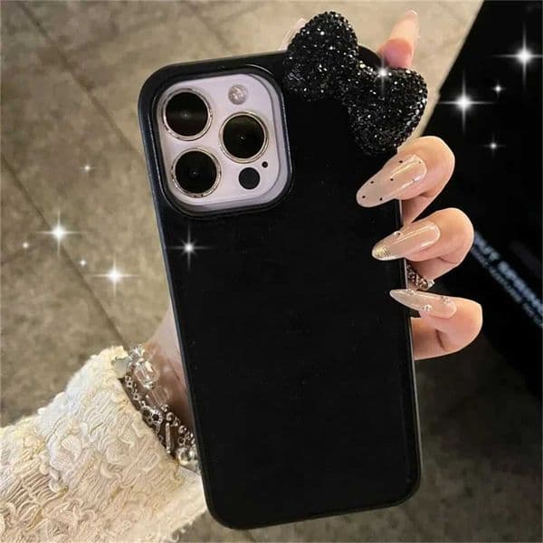 Glitter 3D Bowknot Diamand Case For iPhone 16 15 13 12 11 Pro Max 15 Plus 13 Mini X XR XS 7 8 SE2 Korean Girl Cute Soft Cover H260321