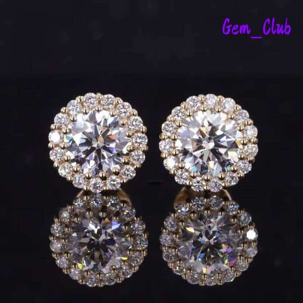 D Vvs2 1Ct Halo Round Cut IGI Lab Grown Diamond 14K Solid Gold Jewelry Stud Earrings