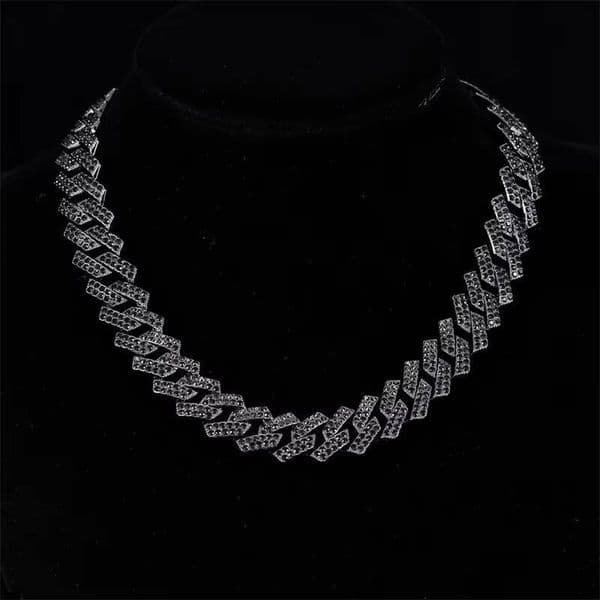 Gold Plated Diamond Cuban Link Chain Hip Hop Black Iced Out Crystal Choker Necklace Mens Miami Rhinestone Prong Cuban Necklace