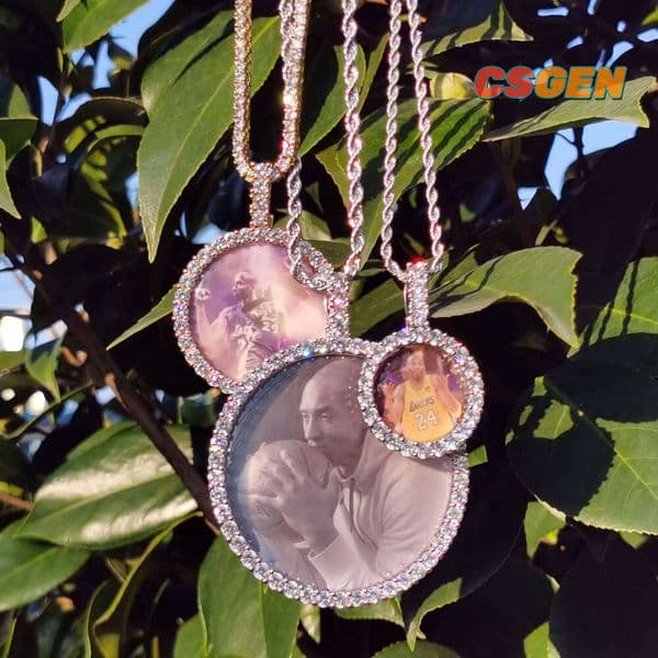 Big Circle Pendant Custom Bling Hip Hop Jewelry Iced Out Personalized Memory Photo Necklace