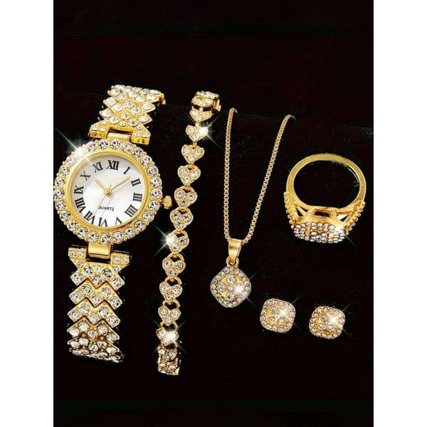 6-piece exquisite and versatile set, fashionable quartz casual steel strip watch, women's watch set