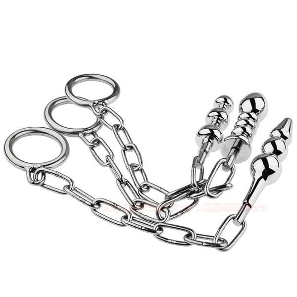 Metal Anal Plug Anal Dildo With Cock Ring Male Penis Ring Chastity Metal With Chain ButtPlug Adult Game Anal Sex Toys For Men 18