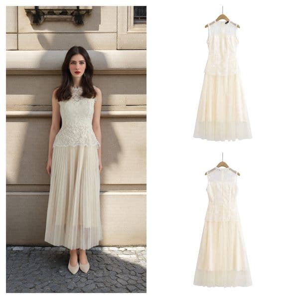 Dress Foreign Trade Women's Designer Dress Clothing New European And American Casual Fairy-style Lace Trim Spliced Mesh Long Dress