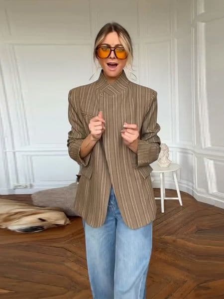 Women 's Jackets Plaid Office Stand Collar One Button Pockets Blazers Lady 2026 Spring New Woman Coat Outerwear
