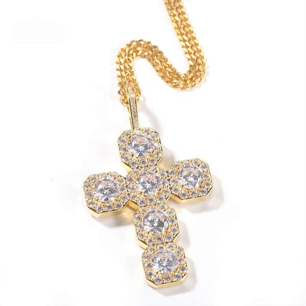 Vintage Hip-Hop Ice with VVS moissanite Cross Pure silver Inlaid Moissanite Unisex Pendant Necklace Trendy Summer Clavicle Chain Wholesale