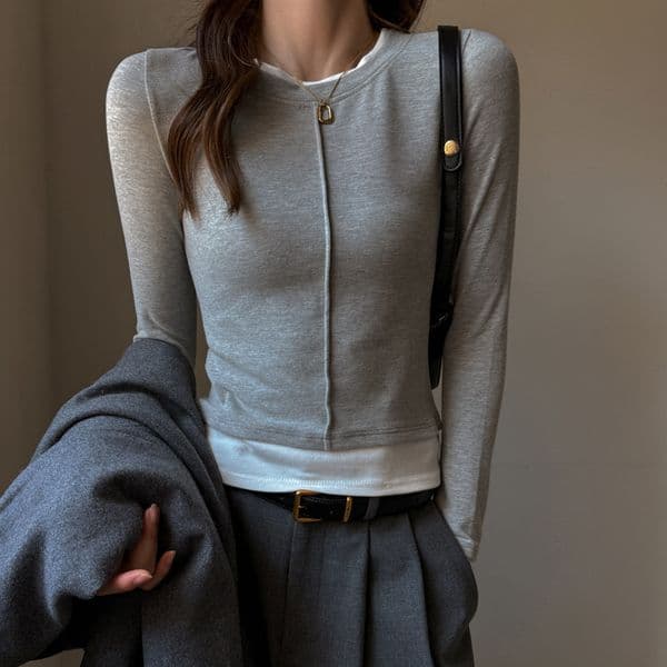 American Style Round Neck Fake Polo Two-piece Designer Hoodie Inner Layer Base Shirt For Women Wearable Outside Long Sleeve T-shirt Autumn Designer T-shirt