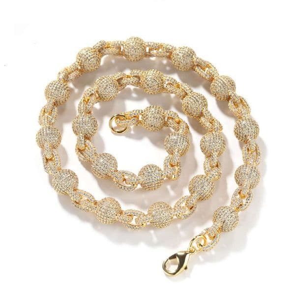 Cross-Border New Necklace Fashion Hip-Hop Ice with VVS moissanite 10mm Pure silver Inlaid Moissanite Round Bead Chain Unisex Personality Jewelry Trend