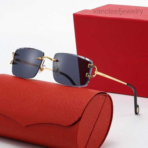 Luxury Sunglasses for Designer Women - Rimless Gold Metal Frame Irregular Cut-Edge Gradient Lens UV400 Protection Fashion Eyewear for Men Prescription Ready Glasses