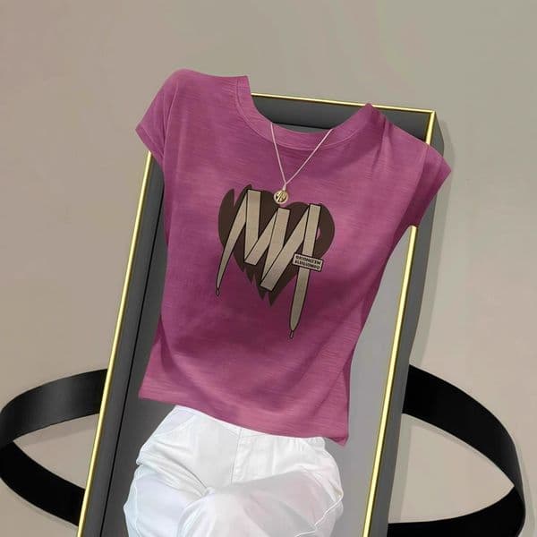 French-style High-end Light-luxury Trendy Age-reducing Polo Top For Designer Hoodie Women Designer T-shirt Unique And Beautiful Waist-cinching Printed T-shirt