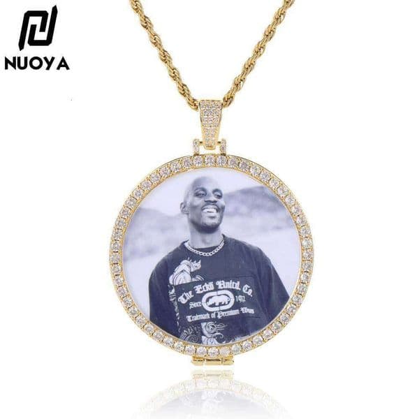 Hip Hop Style Trendy Flip Cover Round Photo Frame Necklace Micro Pave Moissanite Pendant Hip-Hop Accessories Customization