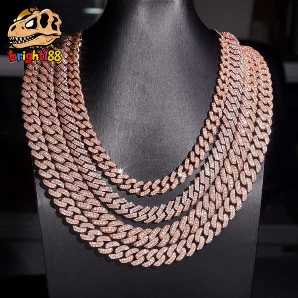 Hip Hop Style Top Quality Rose Gold Iced Out 10mm 12mm 15mm 925 Silver Moissanite Cuban Link Chain
