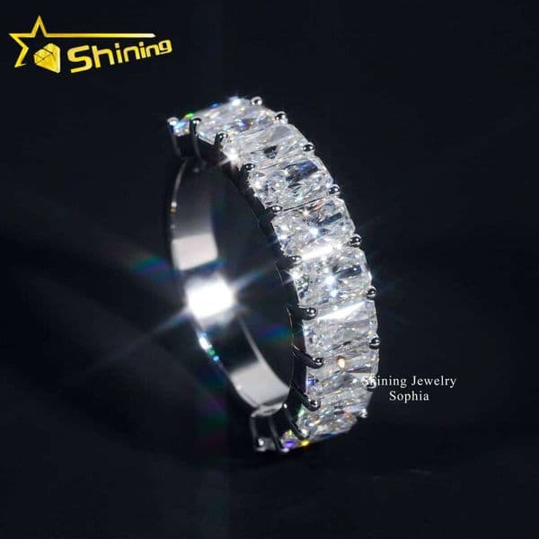 Half Infinity Design GRA Certificate Fine Jewelry Hip Hop S925 Silver Band Rings Eternity Radiant Cut 5*7Mm Moissanite Ring
