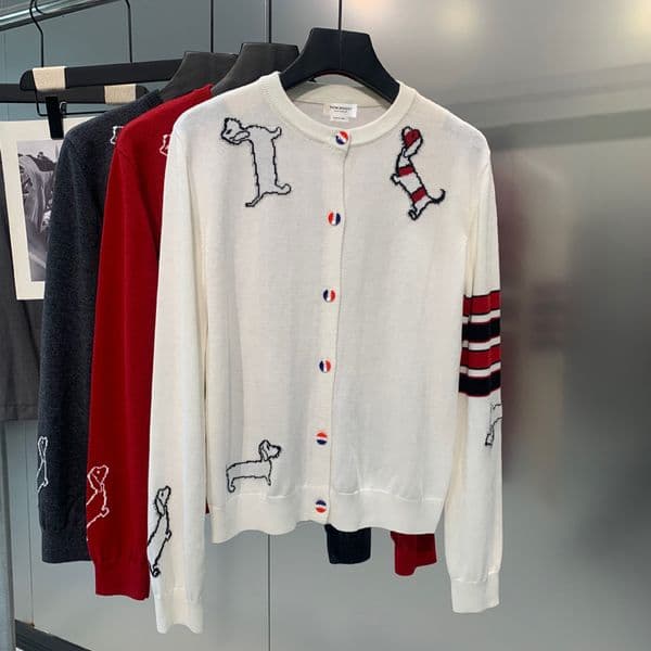 Designer T-shirt Versatile Cardigan With Contrasting Color Polo Designer Hoodie Dog Jacquard Pattern