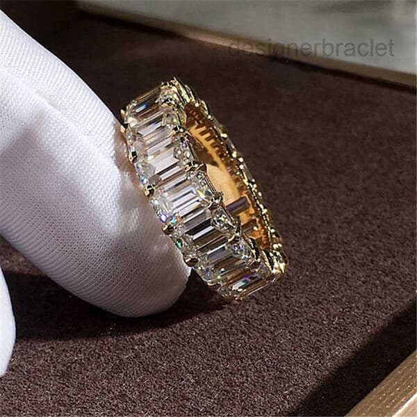 Hot Sale New Arrival Luxury Jewelry 925 Sterling Silveru0026Gold Fill Princess Cut White Topaz CZ Diamond Women Wedding Engagement Band Ring