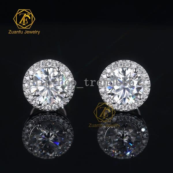 6.5mm Classic White Gold Plated 925S Round Brilliant Cut D VVS Moissanite Earrings for Engagement Wedding for Party Gift