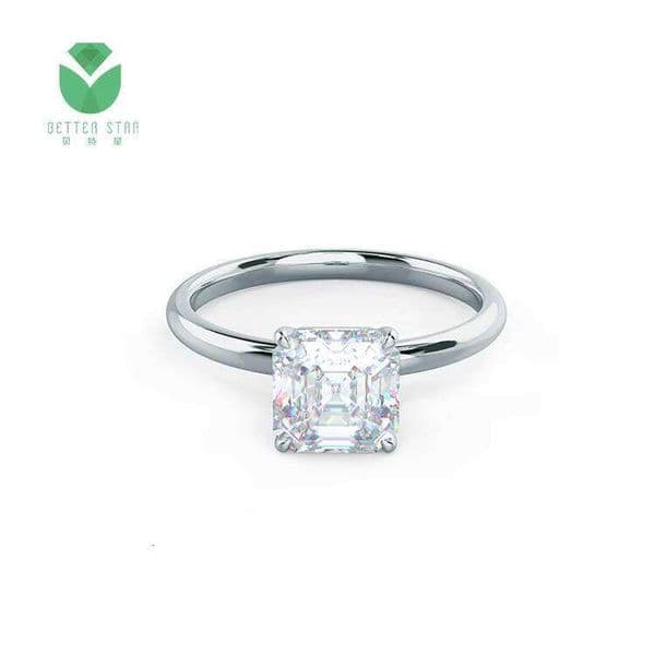 Real Au750 White Gold Grown Ring Asscher Lab Created Solitaire Engagement Diamond Rings