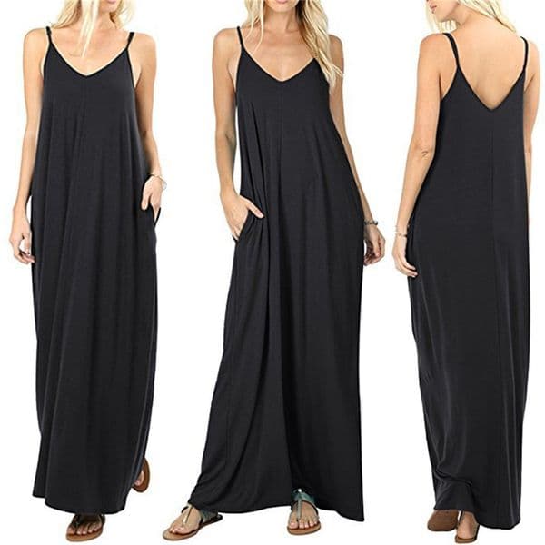 With Embroidery And Printing Supply European Designer Dress And American Women's Clothing Solid Color Loose Pocket Long Dress
