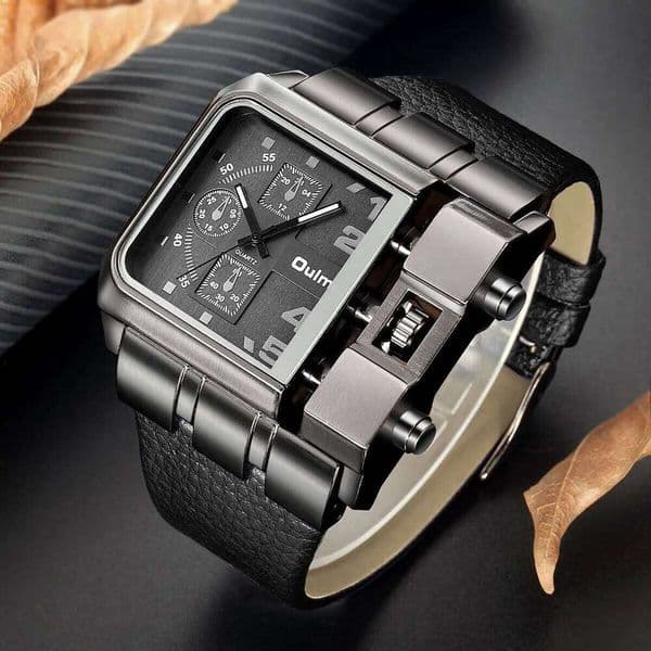 Popular Hip-Hop Men's Large Dial Watch Male Students, Fashionable and Unique Street Style, Cool Designer Watch, Leather Strap, the Best Gift for Him