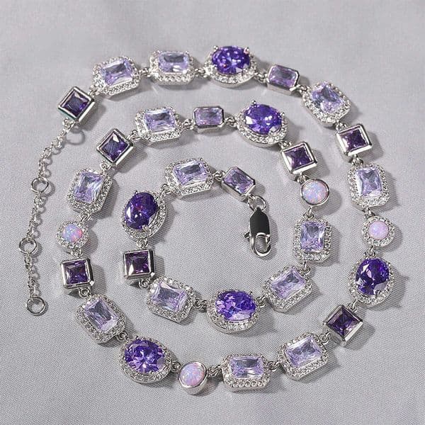 Hot-Selling Fashion Light Luxury High-End 10mm Moissanite Geometric Purple Gemstone Necklace Unisex Hip-Hop Ice with VVS moissanite Trendy Jewelry