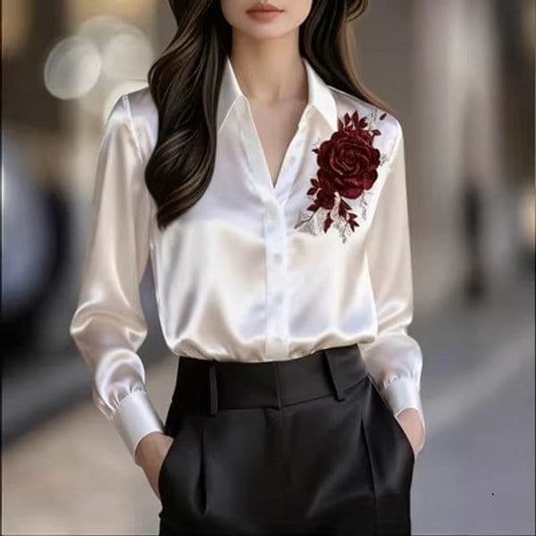 Designer Hoodie European Style New Satin Printed Shirt For Women High-end Light Luxury Elegant Socialite Top Designer T-shirt Unique And Stunning Polo Long Sleeves