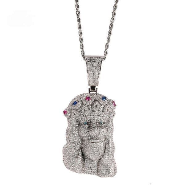 Hip-Hop Ice with VVS moissanite Diamond-Studded Portrait Pendant Necklace for Men, European and American Style Personality Sweater Chain