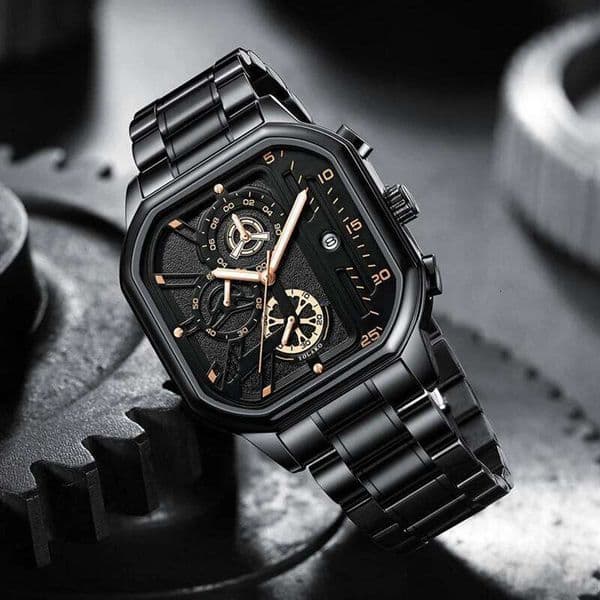 Fashion Casual Business Men Quartz Watch High-end Auto Date Big Square Dial Stainless Steel Band Watches For Man Gifts