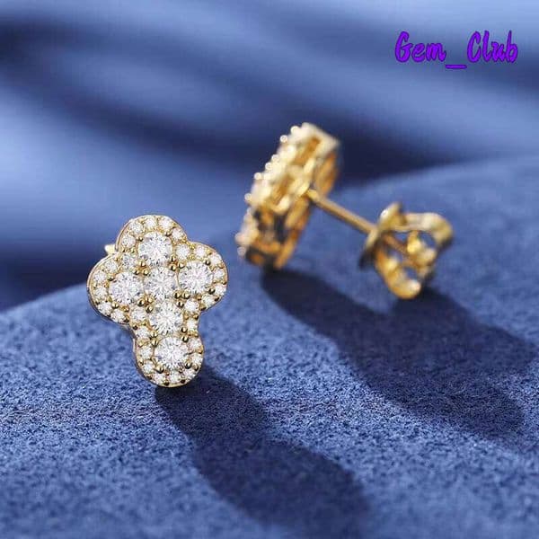 Stylish VVS Moissanite Diamond Cross Stud Earrings With 18K Gold Plating For Anniversary Fine Hip Hop Jewel