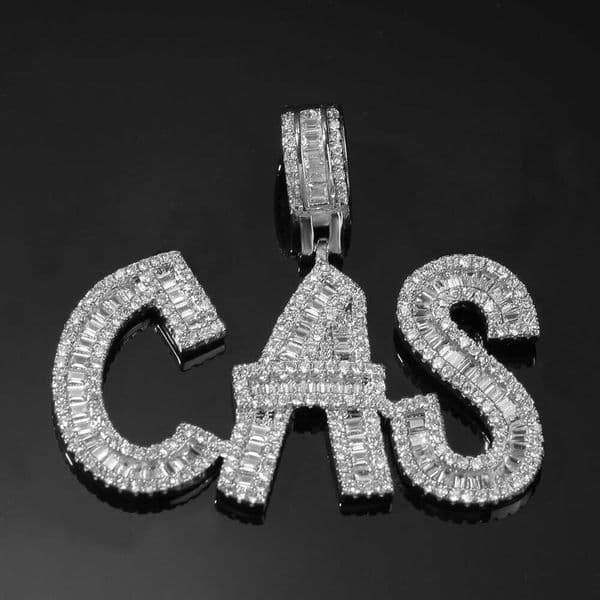 Hip Hop Ice with VVS moissanite Rap Pure silver Inlaid Moissanite English Letter Pendant Personality Creative Number Splicing Sweater Chain Necklace