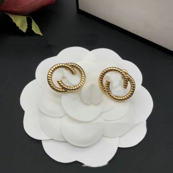 New Classic Double Letter Earrings Vintage 14K Gold Designer Style Fashion Jewelry unisex Gift