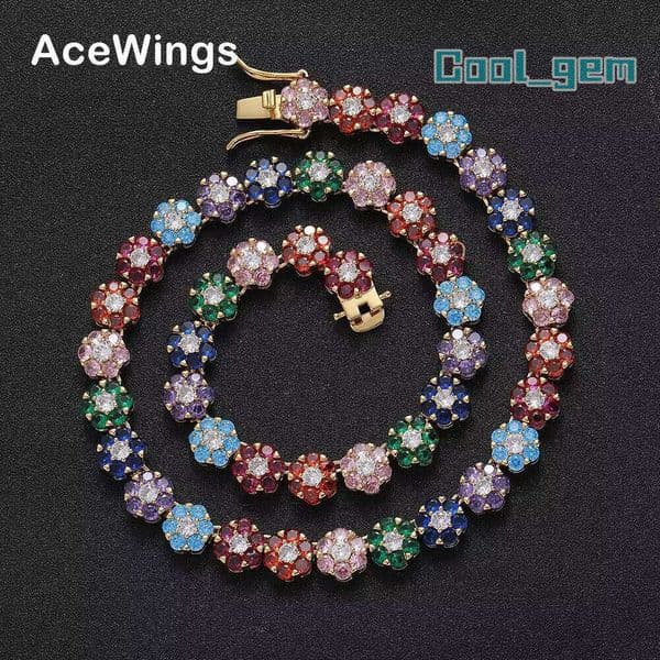 Bc223 9Mm Colorful CZ Women Fashion Jewelry Flower Shape Bright Color Tennis Chain Necklace