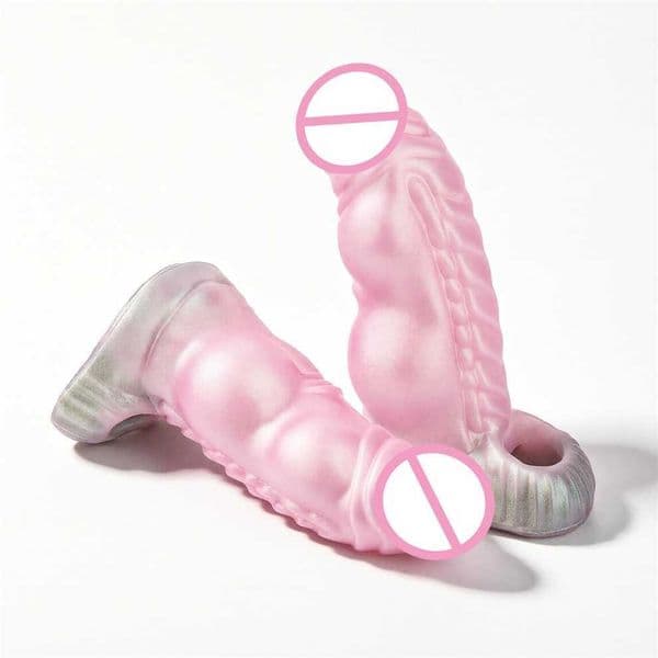 SHAZ Fantasy Big Knot Penis Sleeve Soft Silicone Pink Dragon Scales Dildo Sheath with Delay Ejaculation Ring Sex Toy for Men