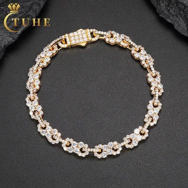 In Stock With Certificate Iced Out Jewelry 7mm 925 Sterling Silver VVS Moissanite Diamond Infinity Cuban Link Chain Bracelet