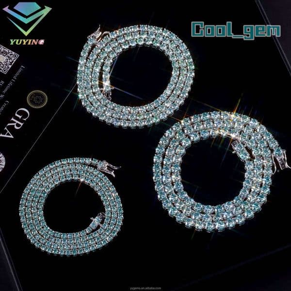 Stocks Fancy Color Tennis Chain Hip Hop Rock 925 Silver Moissanite Bracelet 18K Gold Plated Cuban Necklace