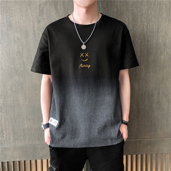 Short Designer Hoodie Sleeve T-shirt Men Polo Designer T-shirt Summer Trend Gradient Smiley Face Summer Half Sleeve Versatile T-shirt Men Thin Summer Wear