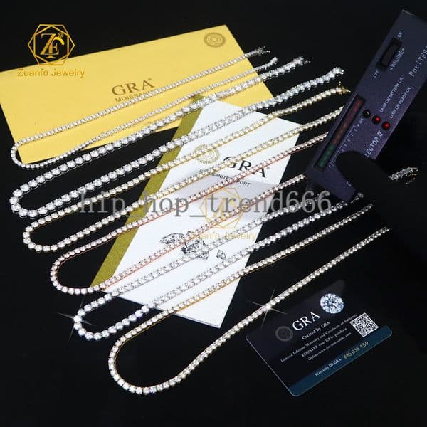 18K Gold Plated 925 Silver Moissanite Tennis Chain Wholesale Price 2mm-65mm Moissanite Charm Necklace Pass Diamond Test