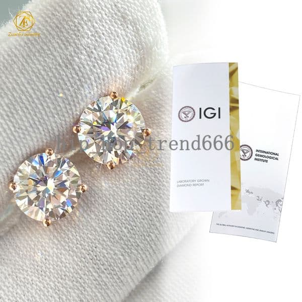 05ct 1ct 2ct Moissanite D VS IGI Certificate 14K/18K Solid Gold Men Women Lab Diamond Stud Earring