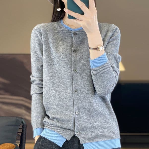 Polo Round-neck Faux Two-piece Knitted Cardigan Jacket For Women New Spring Autumn Style Designer T-shirt Designer Hoodie Sweater Foreign Trade Women's Clothing
