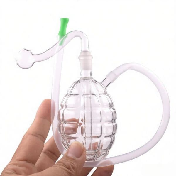 Creative Clear 10mm female Grenade-Shaped Glass oil burner pipe Hookah Transparent Water Pipe with Silicone hose and smoking oil banger bowl Set