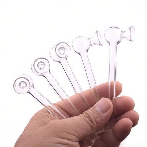 Thick heady 10cm Mini Glass Oil Burner Pipes with Funnel Straight Transparent Tube straw hand pipes for smoking Design for Easy 2 in 1 Pipe