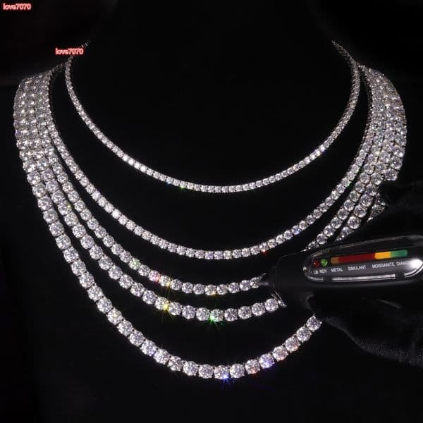 Custom Hiphop 2mm 3mm 5mm Moissanite Tennis Chain DEF VVS Moissanite Diamond Tennis Necklace 925 Silver with GRA Certificate