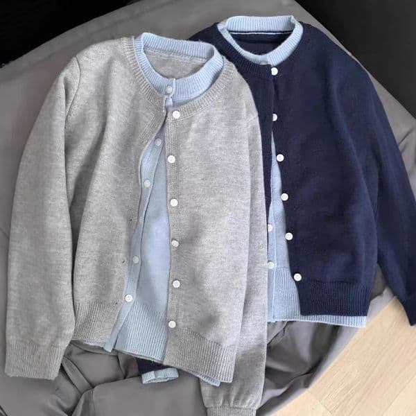 Korean Style Soft And Cozy Polo Patchwork Color-block Faux Two-piece Gray Knitted Cardigan Designer T-shirt Jacket Designer Hoodie Women Autumn Casual Outerwear