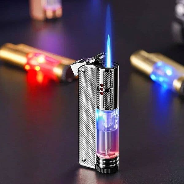 Butane Blue Flame Transparent Gas Chamber Color Light Shines Straight Charge Inflatable Lighter Outdoor BBQ Survival