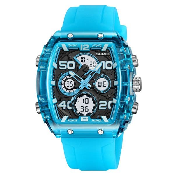 Cross-border foreign trade barrel-shaped multifunctional dual-display watch sports leisure wristwatch 50 meters waterproof men's watch
