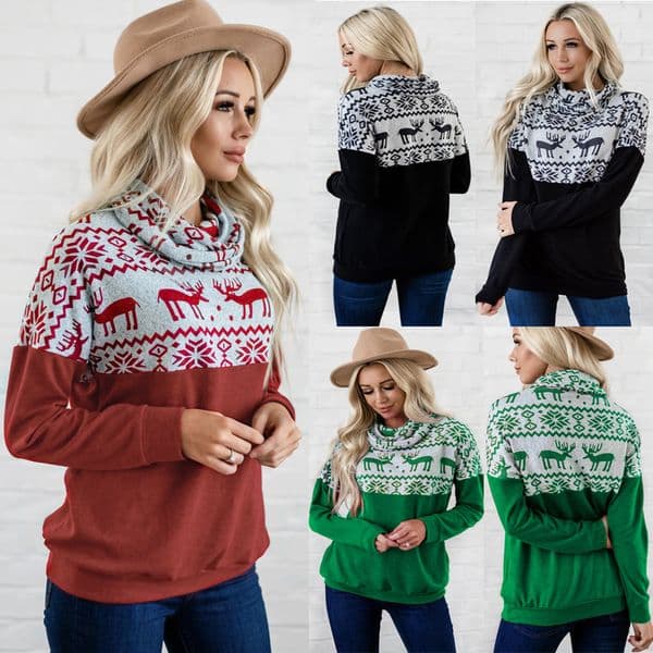 Women's Winter Long-sleeve Pullover Sweatshirt Designer Hoodie New Pullover Polo Christmas Print Casual Designer T-shirt Fleece Top