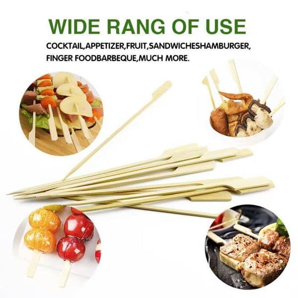 Custom Logo Disposable BBQ Skewers 18cm / 25cm with Polished Bamboo Handle Biodegradable Outdoor Tool Set