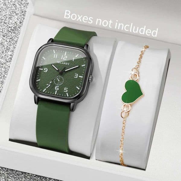 2/4PCS Fashion Square Dial Women Wristwatches Heart Bracelet Set Ladies Silicone Strap Quartz Watch Without Box