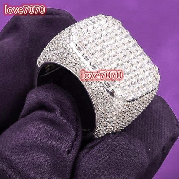 2026 Hip Hop Fine Jewelry Passd Diamond Tester 925 Sterling Silver Iced Out VVS Moissanite 8 Rows Princess Cut Ring for Men