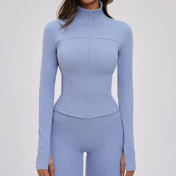 A121 Women Yoga Jacket Stand Collar Yogo Clothes Stretch Long-Sleeve Thumb Hole Training Running Sweateshirt Women Slim Fit Sports Outfits
